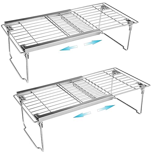 Orgneas Expandable Cabinet Shelf Organizer, Adjustable Freezer Shelf 15.8"-22" Thickened Heavy Duty Organizer and Storage Shelves for Kitchen Cabinet Pantry Refrigerator, 2 Pcs - color: Thickened Expandable 2Packs