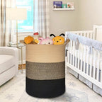COMSE Extra Large Blanket Basket, Tall Woven Storage Basket, Nursery Hamper, 15.7”x 21.7”, Cotton Rope Laundry Hamper for Toys Clothes Towels, Brown/Black - color: Brown & Black