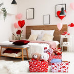 Geelin 3 Pcs Valentines Day Storage Baskets Red and White Heart Valentines Basket for Gifts Collapsible Waterproof Canvas Bin Organizer with Handles for Book Closet Shelf Nursery Decor - style: Valentine Red and White