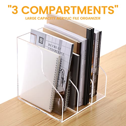 HeZone Desk File Organizer, Acrylic Magazine File Holder with 3 Vertical Compartments Rack File Sorter for Office Home Classroom Desk Organization, Clear… - style: 3 slots-A4