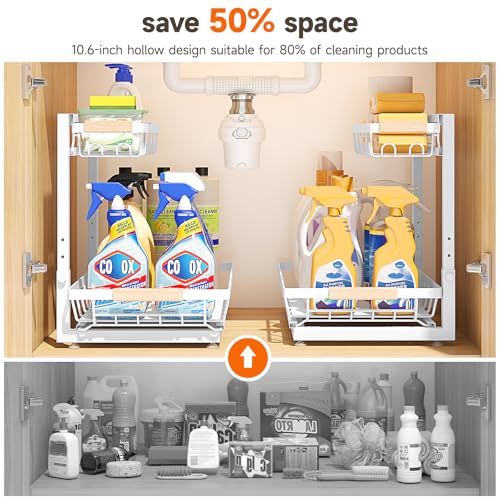 Sevenblue 2 Packs Under Sink Organizer, Height Adjustable 3 Tier Under Kitchen Sink Organizer, Multi-Purpose Storage Shelf for Kitchen Bathroom Cabinet (White, Large) - color: White, size: Large