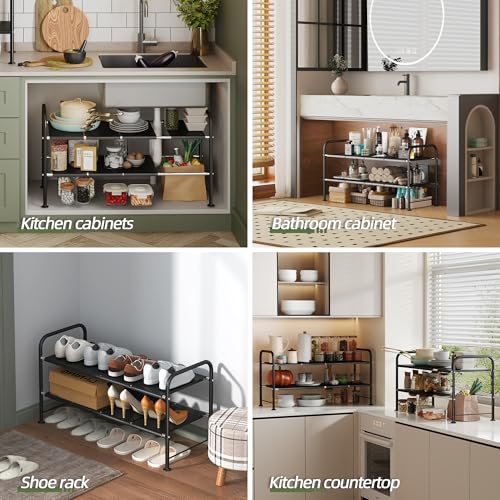 NETEL Under Sink Organizers and Storage,2 Tier Shelf Under Bathroom Sink,Cabinet Organizer with 8 Removable Carbon Steel Panels，Partition Height Adjustable,(27.36-36.02)" W x 12.28" D x 16.93" H - size: 8 thickened iron plates(12.28"deep)