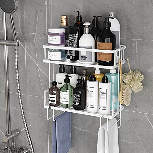 Godboat Bathroom Organizer - Over the Toilet Storage Cabinet, 2-Tier Floating Shelves, Wall Shelf with 2 Hooks & Paper Rack, Cool Accessories & Decor, Gifts for Women, Mothers Day (White) - color: White, size: 2-Tier