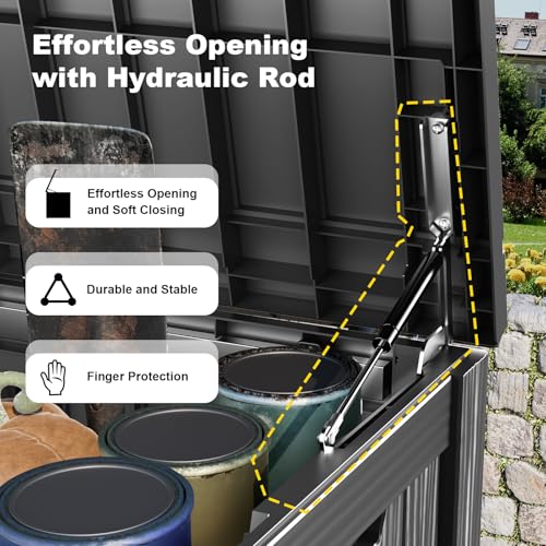 150 Gallon Waterproof Outdoor Storage Box, UV Resistant Resin Deck Box with Hydraulic Rod for Reinforced Stability, Perfect for Patio, Garden, and Pool, Striped Black - color: Black, size: 150 Gallon