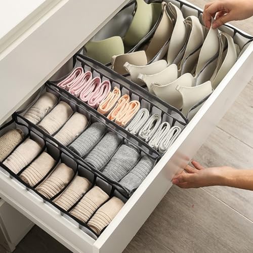 Underwear Storage Organizer, 7-Compartment Foldable Drawer Divider for Home, Closet, and Travel Use, Mesh Fabric Underwear Organizer Box (Black) - color: 1 Black