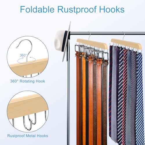 Belt Hanger for Closet Max 42 Belts, Sturdy Wood Belts Rack Closet Accessories with 14 Hooks Belt Organizer for Men Organizers and Storage -Wood 1 Pack - color: Wood, size: 1 Pack