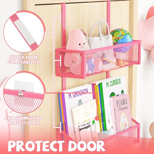 Kaiferty Over The Door Hooks Organizer, Coat Rack Over The Door Storage Hanger Towel Rack, Back of Door Storage Organizer for Bathroom,Bedroom,Kitchen,Office (Pink, 3-Tier) - color: Pink, size: 3-Tier