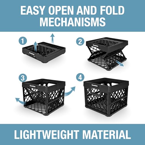 CleverMade Collapsible Milk Crate 25L (6.6 Gal) 3 Pack, 50 lb Capacity Heavy Duty Folding Crate – Stackable Storage Crates with File Rails, Plastic Collapsible Crates - Obsidian - color: Obsidian, size: 3 Pack
