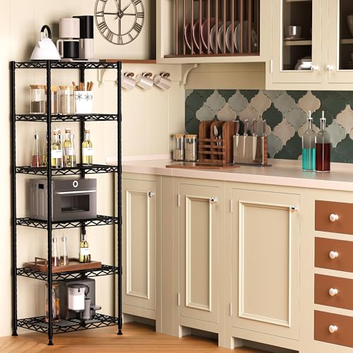 GIOTORENT 6-Tier Storage Shelves Standing Shelving Metal Units, Adjustable Height Wire Shelf Display Rack for Pantry Laundry Bathroom Kitchen 16.6” x 11.8” x 63”, Black - color: Black, size: 11.8D x 16.6W x 63.0H (6Tier)