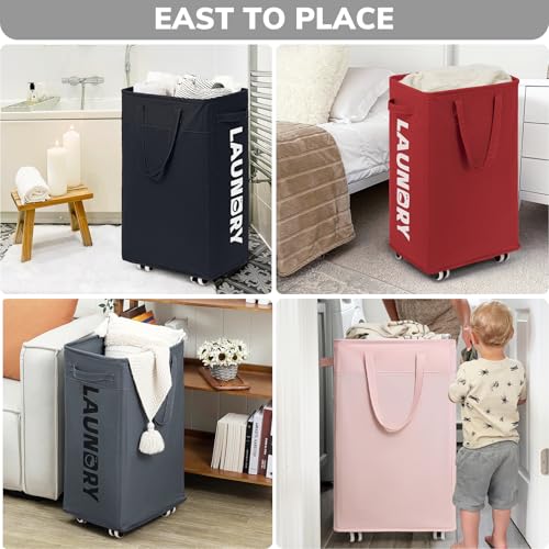 Goodpick Laundry Basket with Wheels,75L Large Roolling Laundry Basket with Removable Wash Bag, Clothes Hamper with Wheels for Laundry Room, Red - color: Red 1-Pack
