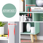IOTXY Wooden Open Shelf Bookcase - 3-Tier Floorstanding Display Cabinet Rack with Legs, 5 Cubes Free Standing Bookshelf, Tiffany-Green - color: Tiffany Green, size: 50CM