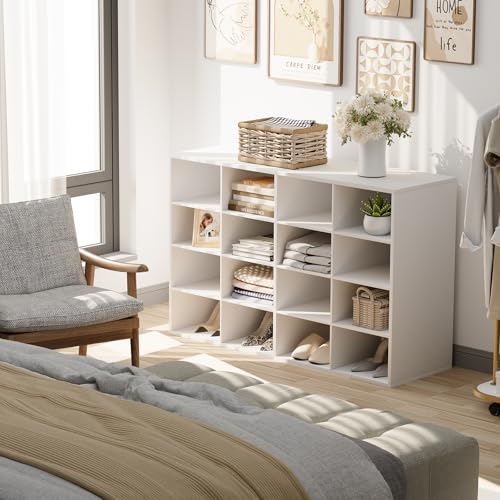 Garden 4 you Shoe Storage Bench, Cubby Shoe Rack with 16 Cubbies, 4-Tier Wood Shoe Rack Organizer, Shoe Organizer Cabinet for Entryway, Hallway, Closet and Garage, White - color: White, size: 16-cube 4-tier