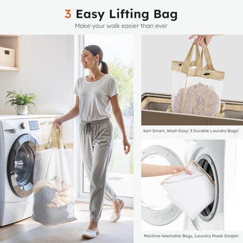 SOLEDI 180L 3-Section Laundry Hamper with Lid, Extra Large Dirty Clothes Basket with Sturdy Handles for Laundry Room & Bedroom - Durable Organizer for Sorting Laundry - color: Chocolate Brown, size: 180L