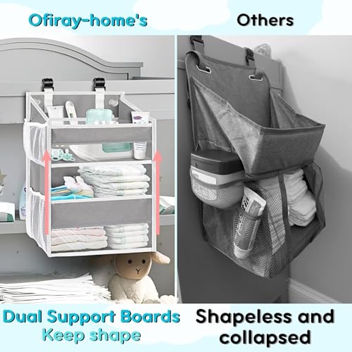Ofiray-home Hanging Diaper Organizer for Changing Table,Cribs,Car,Playard or Wall & Nursery Organization-Durable 2-Tier Diaper Organizer with Mesh Pockets and Viewable Design, Won't Deform, Light Gray - color: Light Gray