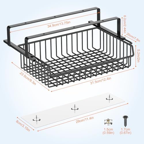 ENONCI Under Desk Drawer, Slide Out Design,No Drill Metal Under Desk Cable Management, Under Table Storage Shelf Tray Basket Under Table Drawer Organizer for Office, Home, Workspace, Cabinet - color: Black