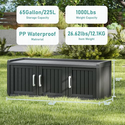 KAMABOKO Outdoor Shoe Storage Cabinet Waterproof UV-Resistant, Entryway Storage Bench Indoor Outdoor with 3 Barn Doors, Adjustable Shelves for Entryway, Bedroom, Hallway,Living Room(Black) - color: Black, size: 3 Door