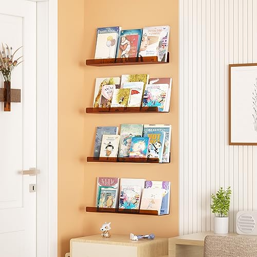upsimples Acrylic Shelves for Wall Decor, 15" Display Shelf Perfume Organizer for Bathroom, Bedroom, Living Room, Floating Bookshelves for Kids, Clear Brown, 4 Pack - color: Brown