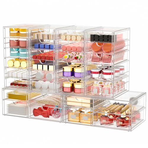 caktraie Makeup Organizer Storage With 30 Drawers, 6 Pcs Desktop Office Supplies, Desk Organizers, Clear Accessories, Dustproof Drawer and for Make Up, Jewelry, Pen, Stationary - size: 30 Drawers
