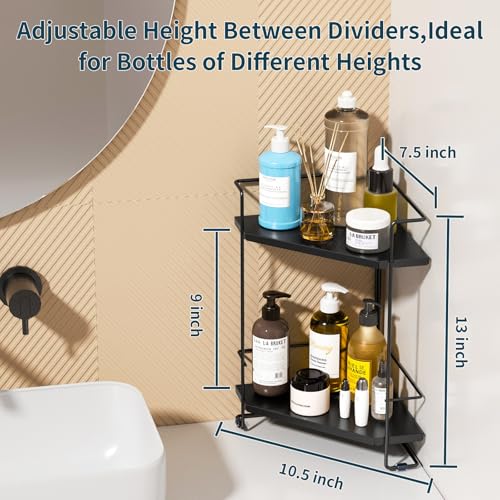 BOIVSHI Bathroom Organizer Countertop, 2-Tier Bathroom Organizers and Storage for Bathroom Countertop, Kitchen Counter, Corner Storage Shelf for Storage, Skincare, Perfume, Makeup (Black) - color: Black, size: 2-Tier