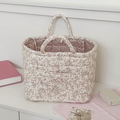 Floral Fabric Storage Basket Car Interior Storage Basket Underwear Sundries Laundry Baskets Supplies Home Organizer Bag (Pink Floral) - color: Pink Floral