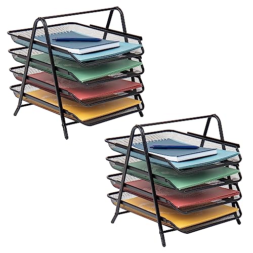 Mind Reader 4-Tier Paper Tray, Desktop Organizer, File Storage, Office, Metal Mesh, 12" L x 13.75" W x 12.5" H, Pack of 2, Black - style: 4-Tier