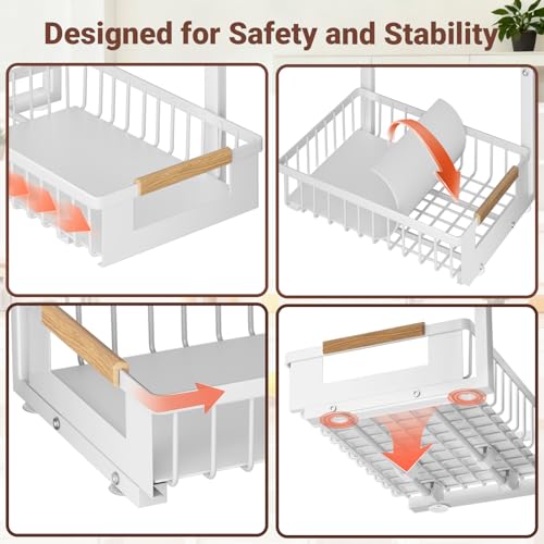 2 Pack Under Sink Organizer, 2 Tier Pull Out Cabinet Organizer with 5-Level Adjustable Height, Sliding Metal Storage Rack for Kitchen Bathroom Pantry, White - color: White-2 Pack