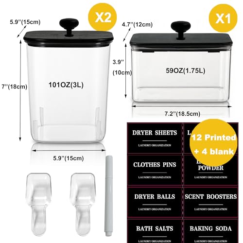 3 Pack Laundry Pods Container Plastic Dryer Sheet Container for Powder Laundry Detergent, Dryer Sheet Holder with Black Lid, Clear Laundry Containers for Laundry Beads Scent Booster - color: 3 Pack