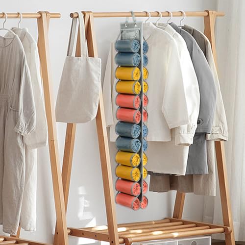 Lirex Scarf Storage Organizer with 24 Pockets, Yoga Legging Storage Organizer for Family Closet Bedroom, Light Grey - color: Light Grey