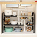 Expandable Under Sink Organizer, 2 Tier Under Sink Shelf with 2 Removable Baskets and 6 Removable Panels for Cabinet Sink Cloakroom Wardrobe Closet Storage(Black, 17.71”-32”Length