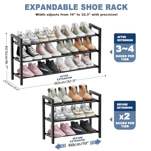 Mavivegue 18-33” Expandable Shoe Rack for Closet, 3-Tier Shoe Organizer, Adjustable Shoe Rack for Front Door Entrance, Entryway - color: Black, size: 3 Tier,19-33"