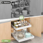 2-Pack-Expandable-Pull-Out-Cabinet-Organizers For Kitchen, Adjustable Slide Out No Drill Adhesive Drawers With Raising Pad For Framed Cabinet, Heavy Duty Sliding Roll Out Shelves Inside Cabinet - color: White
