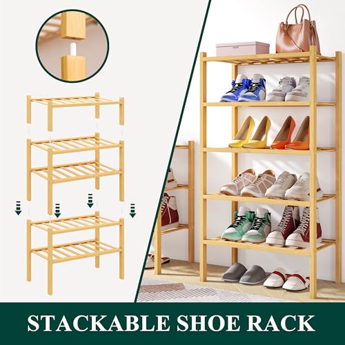 Smiry Shoe Rack, 3 Tier Small Bamboo Shoe Organizer, Stackable Free Standing Wooden Shoe Storage Shelf for Closet, Entryway, Front Door Entrance, Natural - color: Natural, size: 17.32" Wide - 3 Tier - Regular