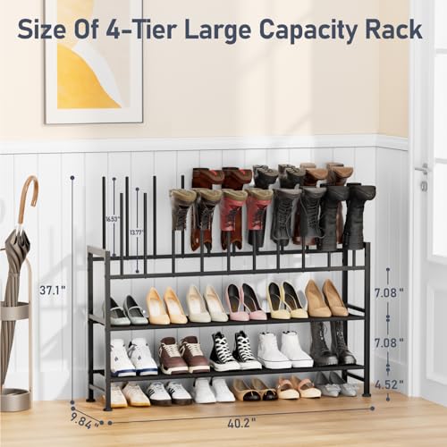 DIMJ Free Standing Shoe Racks - 3-Tier Boot Rack, Black Metal Boot Storage Organizer Tall Boots, Tall Boot Organizer for Closet, Multiuse Shoe Rack for Boots, Sneakers,Fit for 10 Pairs, Black - size: 1 Pack - 4 Tier 10 Pair