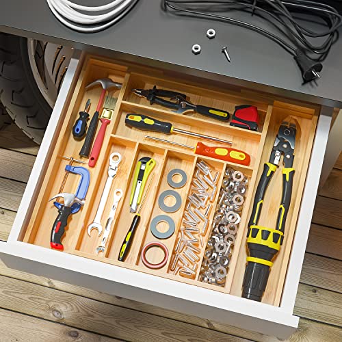Utensil Organizer Silverware Tray For Drawer - Expandable Silverware Organizer Bamboo Flatware Organizer for Kitchen Utensils and Cutlery, Living Room Storage Box W13.5"-19.9" x L17.6" (Yellow) - color: Yellow, size: 9 Slot
