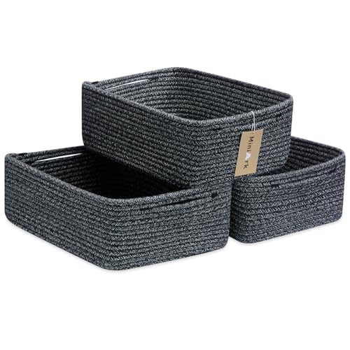 MiniArk Large Shallow Organizing Baskets 15x11x5.1 Inches - Rope Woven Storage Bins for Bathroom, Shelves, Cube Closet, Mixed Black 3 Packs - color: Mixed Black, size: 3pcs-L15×W11×H5.1"