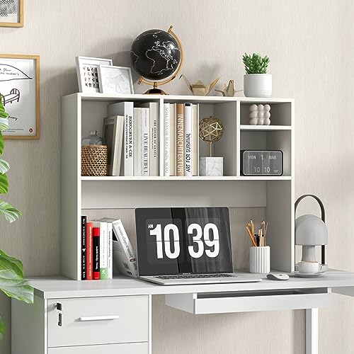 Tangkula Desktop Bookshelf, Countertop Storage Hutch with 4 Shelves for Computer Desk, Desktop 2-Tier Display Rack, Multipurpose Wood Desktop Hutch Storage Organizer for Dorm Office Home (White) - color: White, size: 4 Shelves