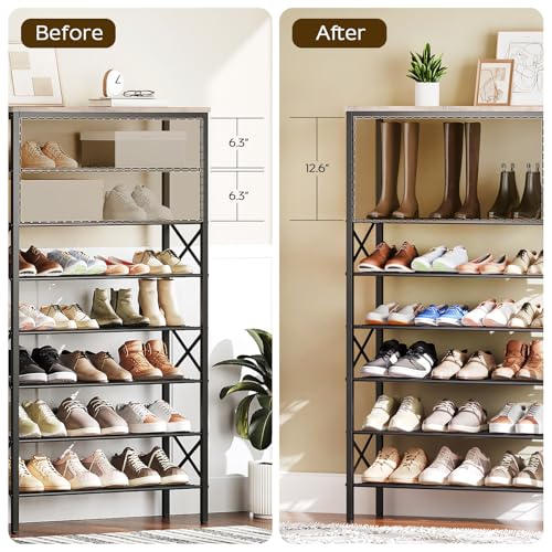 YATINEY 8 Tier Shoe Rack, Shoe Storage Organizer, Large Capacity Shoe Shelf Holds 32 Pairs of Shoes, Sturdy and Stable, for Entryway, Hallway, Closet, Dorm Room, Greige and Black SS08BG - color: Greige + Black, size: 27.8" x 10.8" x 52.6"