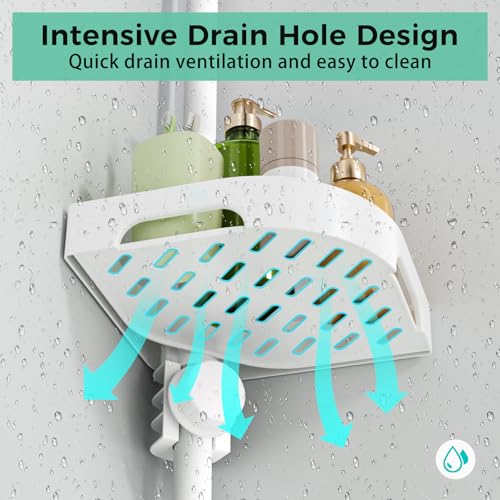 shuang qing 4-Tier Corner Shower Caddy Tension Pole Organizer - Adjustable Rustproof Metal Tension Pole, Plastic Shelves with Safety Guardrail, Bathroom Storage for Shower & Bathtub(White) - color: White, size: No Rotation