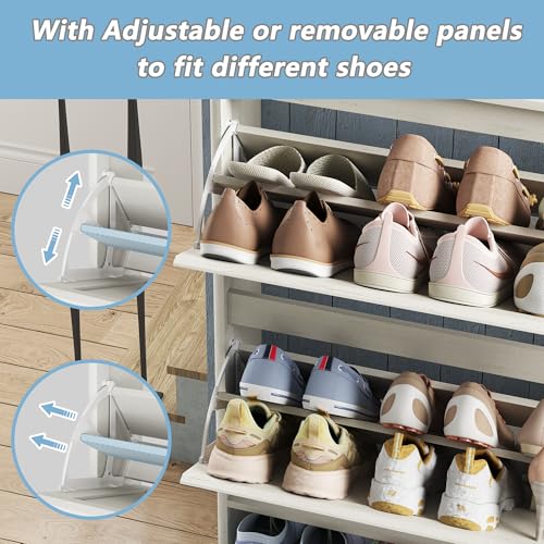 Shoe Storage Cabinet with 2 Flip Drawers, Freestanding Legs for Entryway, Slim Off White - size: 2 Flip Door