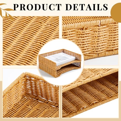 Yeaqee 2 Pcs Paper Tray Organizer for Desk Woven Letter File Organizer A4 File Tray Desk Paper Basket Letter Size Imitation Rattan Holder Organization Rack for Office Storage(Brown,Wheat Ear Pattern) - style: Wheat Stripes