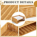 Yeaqee 2 Pcs Paper Tray Organizer for Desk Woven Letter File Organizer A4 File Tray Desk Paper Basket Letter Size Imitation Rattan Holder Organization Rack for Office Storage(Brown,Wheat Ear Pattern) - style: Wheat Stripes