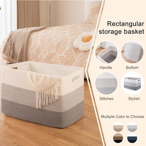 OIAHOMY 108L Super Large Blanket Basket, 25”x16”x16”(108L) Rectangle Woven Baskets for Storage, Cotton Rope Basket For Living Room, Toy Storage with Handle - Gradient Grey - color: Gradient Grey