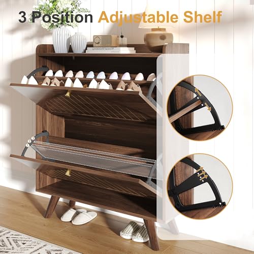 Decofy 37.6” Shoe Cabinet with 2 flip-Down Drawers, Three Adjustable Levels, Suitable for entryway, Hallway, and Living Room (Walnut) - size: 2 Flip-Down