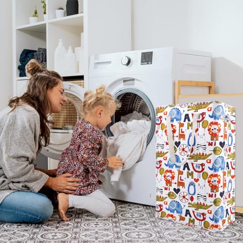 Odonata Slim Laundry Hamper Handles Collapsible Laundry Basket Thin Dirty Clothes Basket Narrow Laundry Bag Foldable Dirty Hamper 48L (Animal) - color: Animal