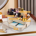 Makeup Organizer Countertop with Drawer 360 Rotating Brush Holder Storage Large Capacity Skincare Cosmetic Display Cases for Vanity Bathroom Desktop, Model 3016 Cream - color: Cream