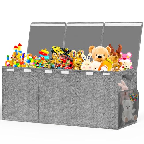 Beadsky Extra Large Toy Box, Toys Chest for Toddlers with Lids, Collapsible Toy Storage Organizer, Kids Bin Boxes Storage Basket for Boys, Girls, Nursery, Living Room, Playroom, 40"x14"x16", Gray - color: Gray