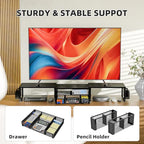 Simple Trending Desk Organizers and Accessories, Dual Monitor Stand Riser with Drawer and 2 Pen Holder, Shelf for Top of Desk, Black