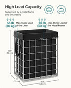 SONGMICS Laundry Hamper, 23.8 Gal. (90L) Laundry Basket, Collapsible Clothes Hamper, Removable and Washable Liner, Metal Wire Frame, for Bedroom Bathroom, Silver and Classic Black ULCB190B01 - color: Silver + Classic Black, size: 90 L