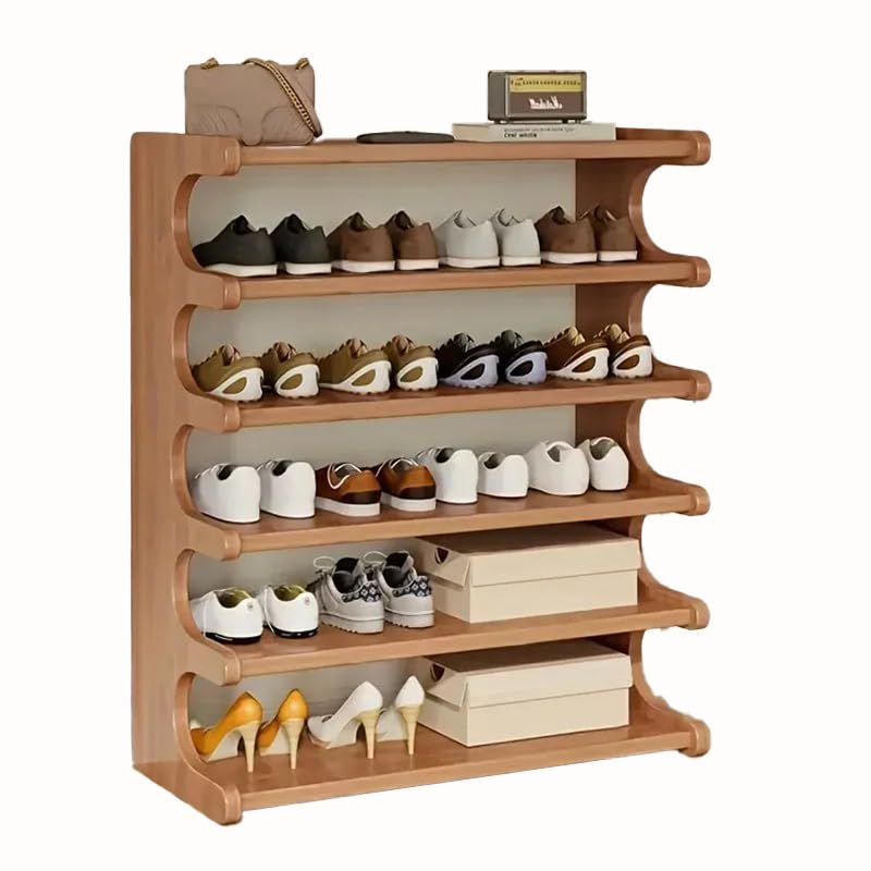 5-Tier Wooden Shoe Rack, Freestanding Shoe Storage Organizer with Display Shelf, Space-Saving Multi-Layer Design, Wood Grain Finish, 27.55 x 9.05 x 26.77 Inches (6)