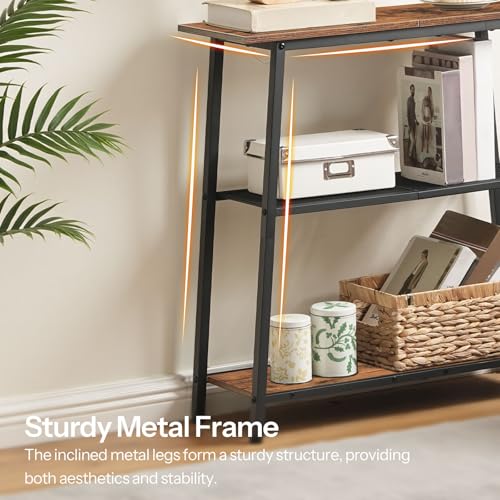 HOOBRO Narrow Console Table, 3-Tier Small Entryway Table with Storage Shelves, Behind Couch Sofa Table, Hallway Table for Entryway, Foyer, Hallway, Living Room, Rustic Brown and Black BF62XG01 - color: Rustic Brown + Black